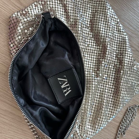 Zara chain metal Metallic Mesh Crossbody cocktail Bag purse - Picture 4 of 5